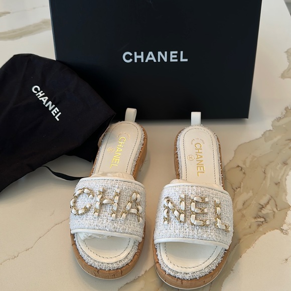 NWT. CHANEL Chain CHA-NEL Cotton Tweed and Cork - Picture 2 of 6